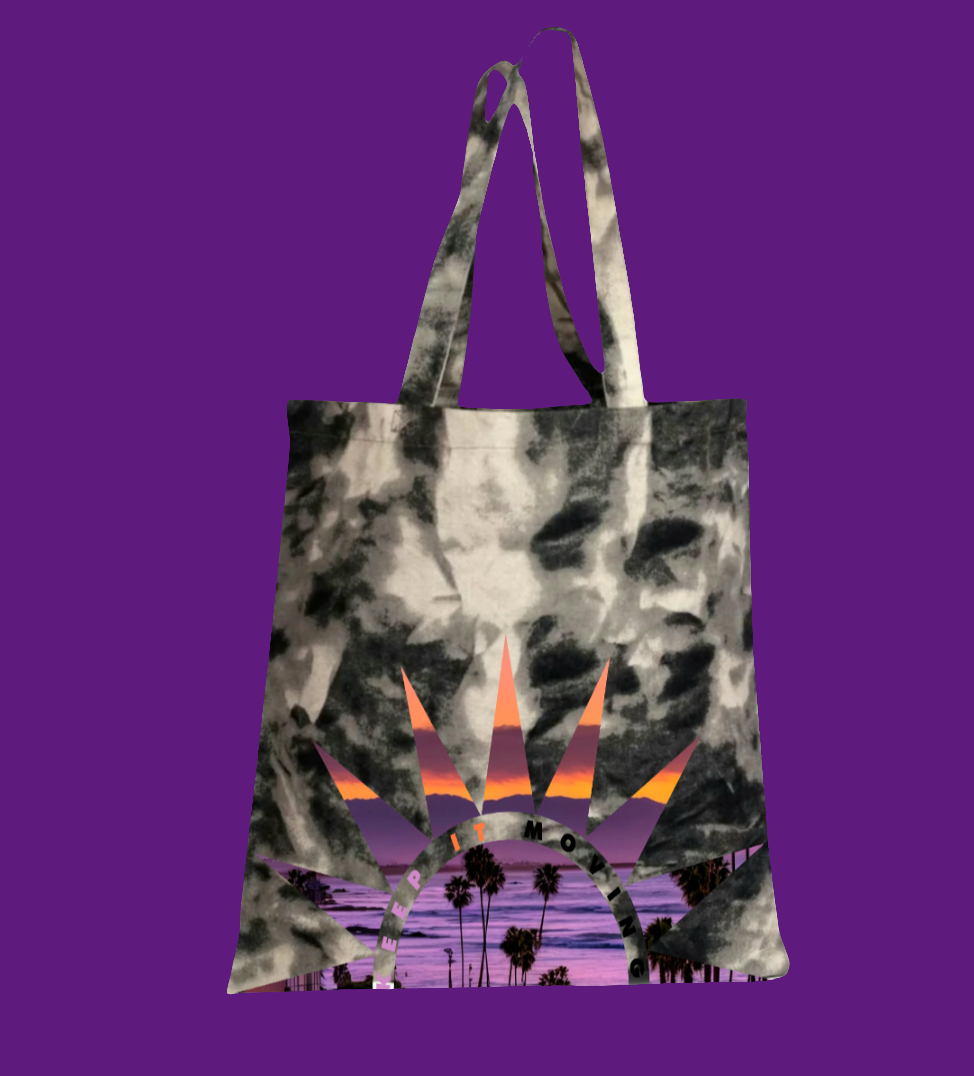 "KEEP IT MOVING" sunset canvas tote bag