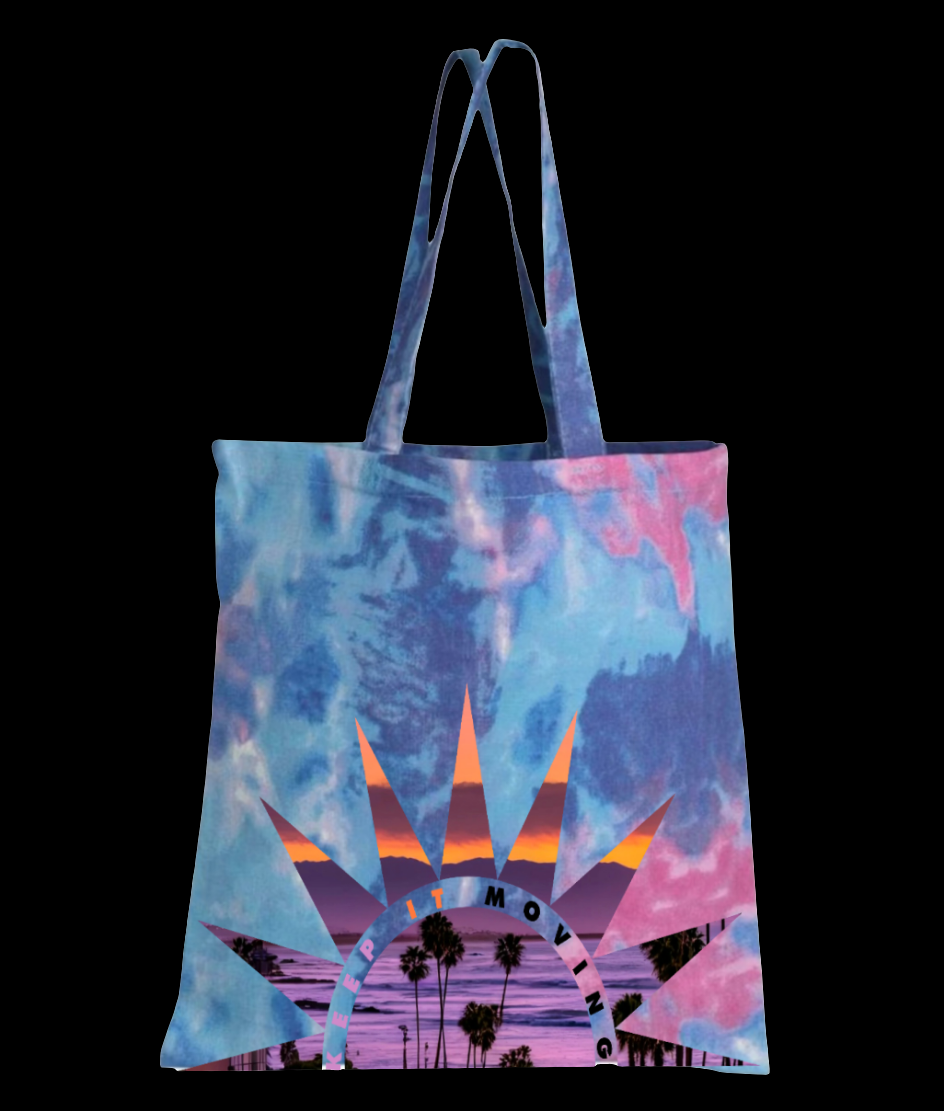 "KEEP IT MOVING" sunset canvas tote bag