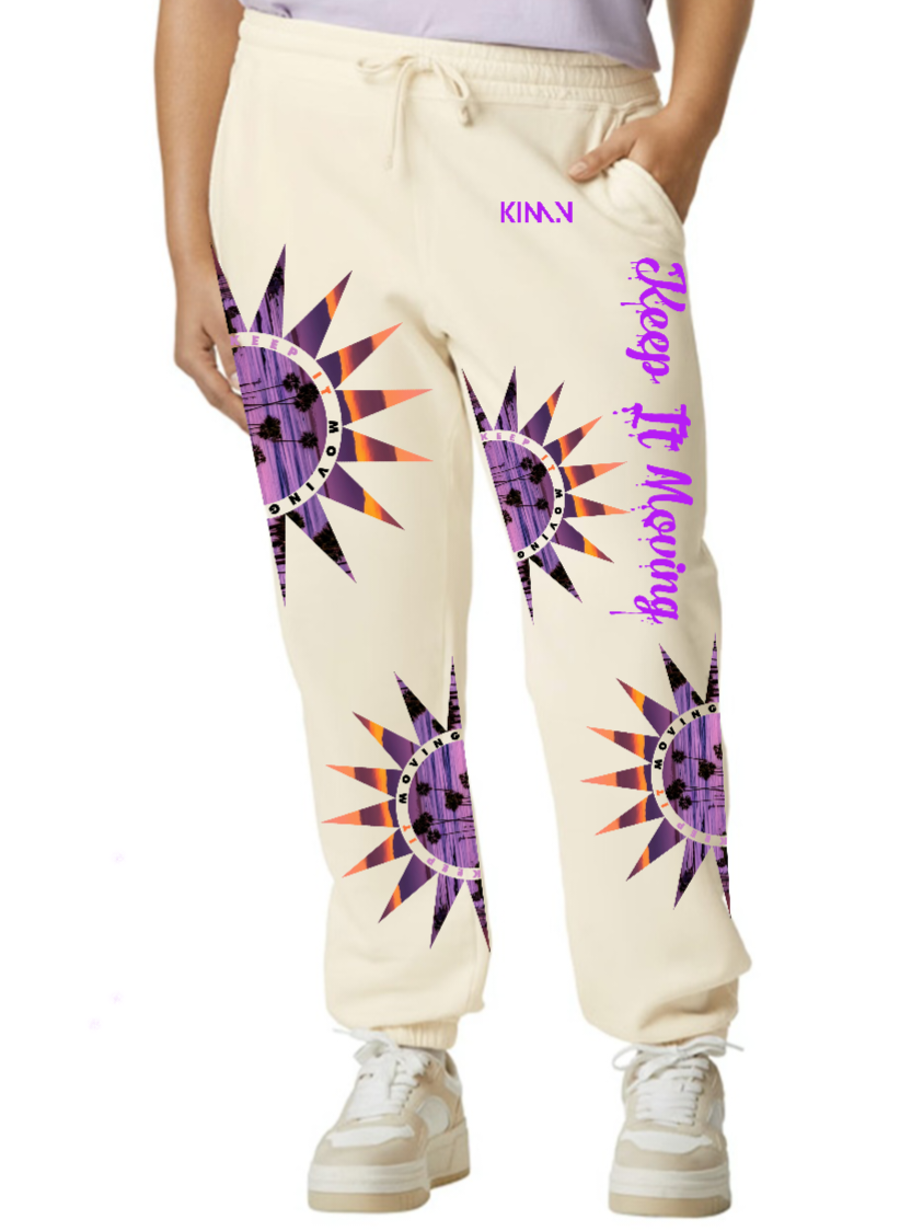"KEEP IT MOVING" sunset garment dyed sweat pants