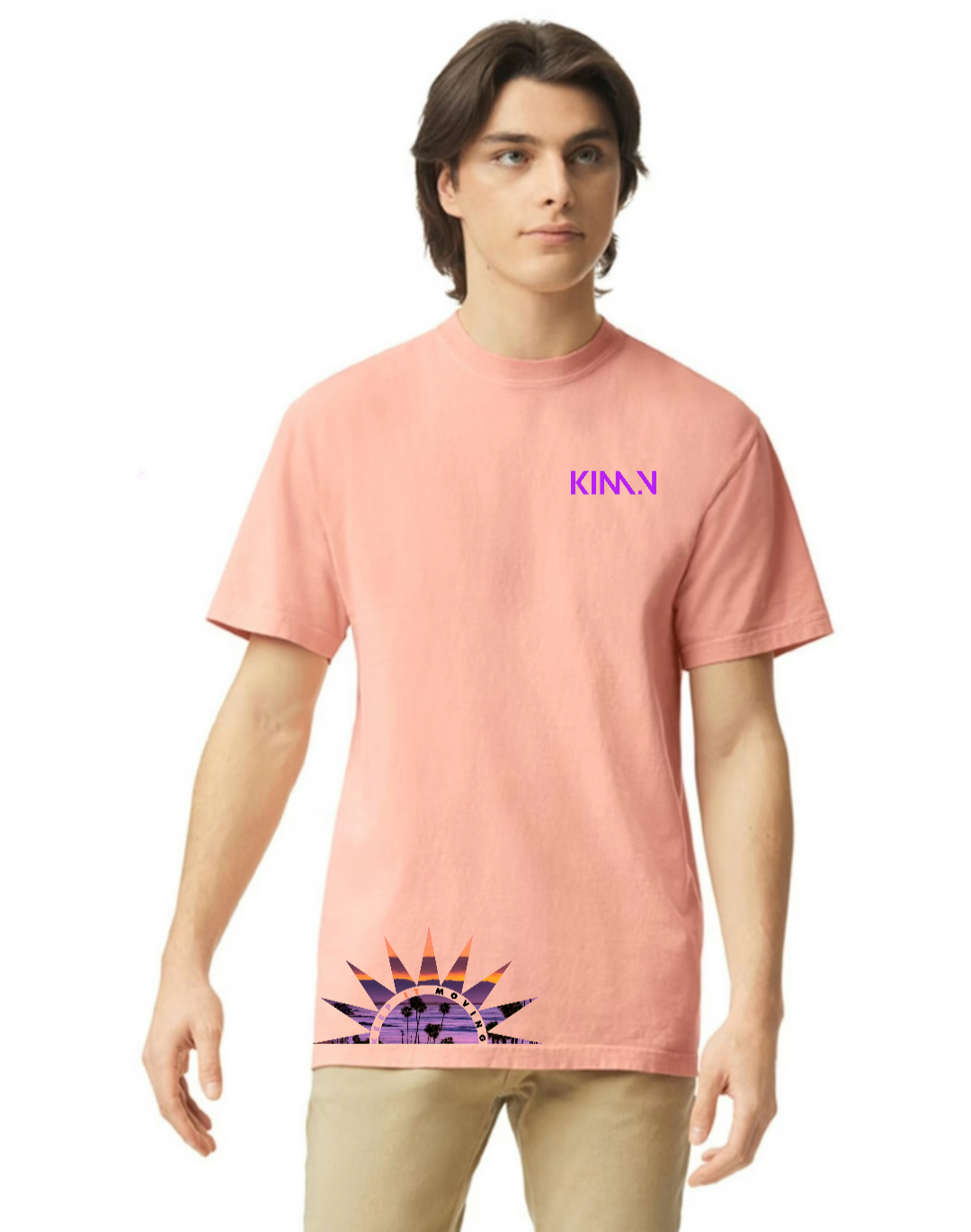 "KEEP IT MOVING" sunset garment dyed tee shirts