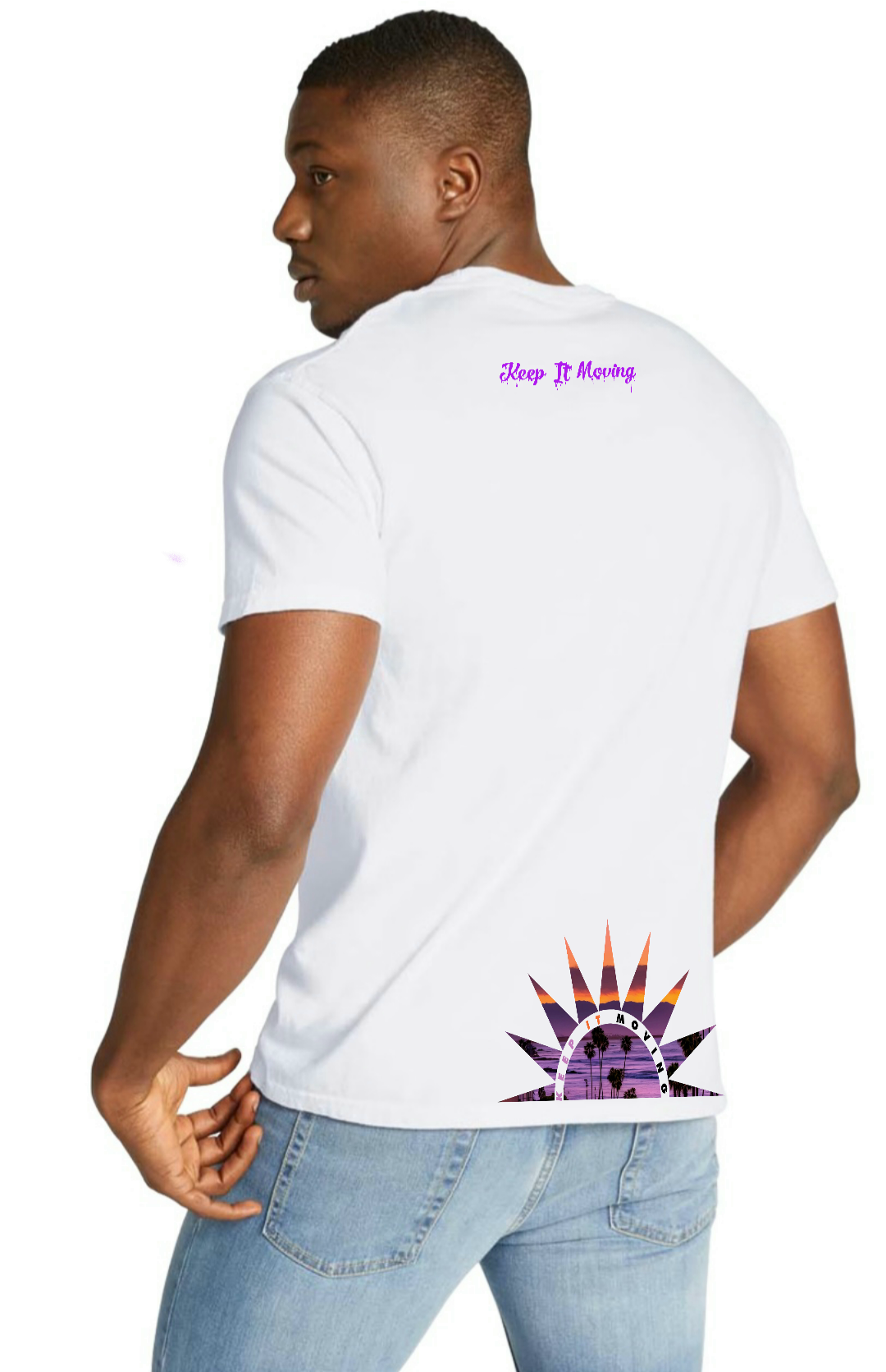 "KEEP IT MOVING" sunset garment dyed tee shirts