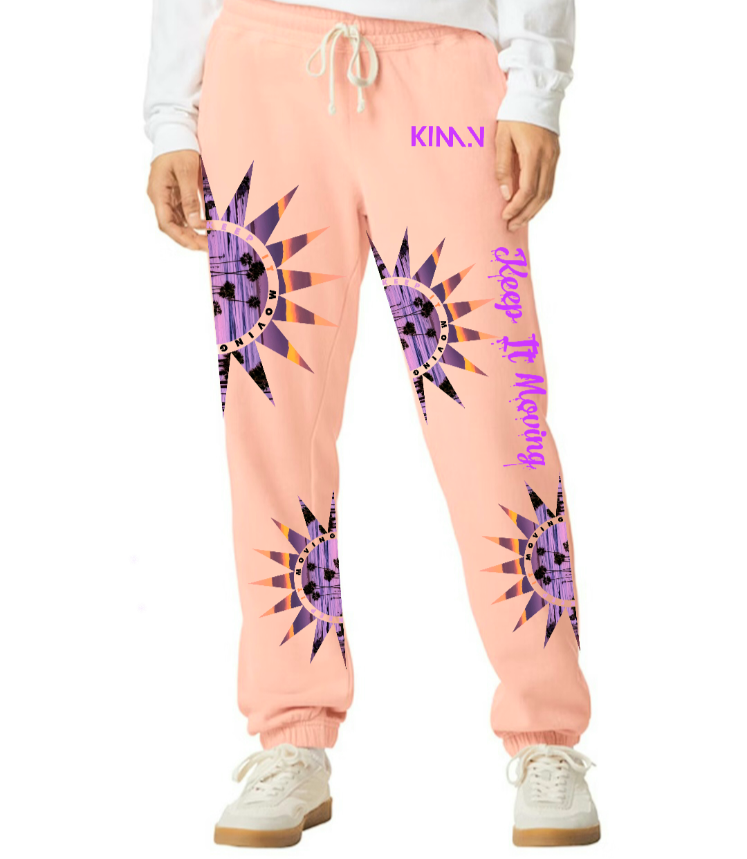 "KEEP IT MOVING" sunset garment dyed sweat pants