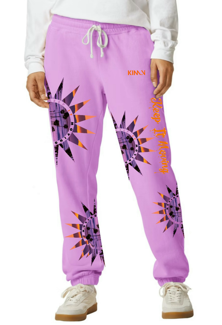 "KEEP IT MOVING" sunset garment dyed sweat pants