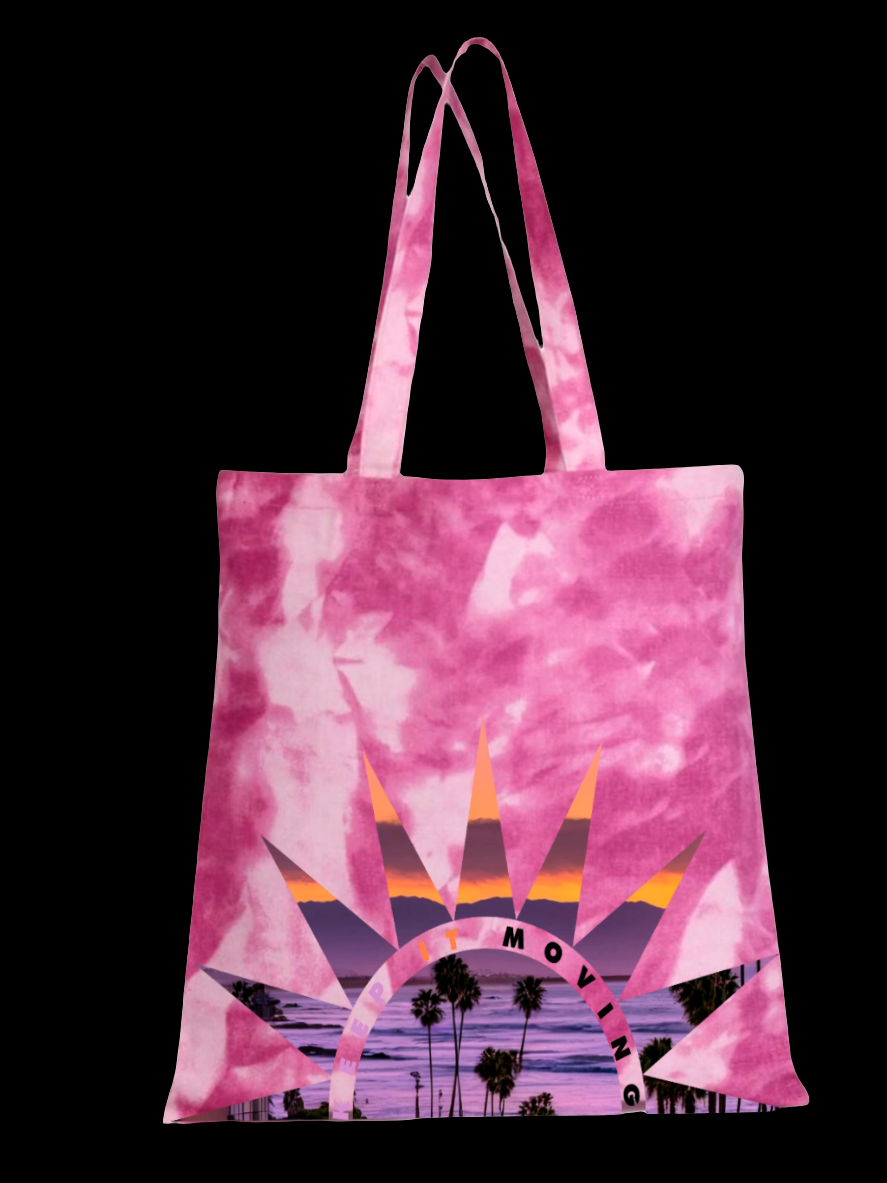 "KEEP IT MOVING" sunset canvas tote bag