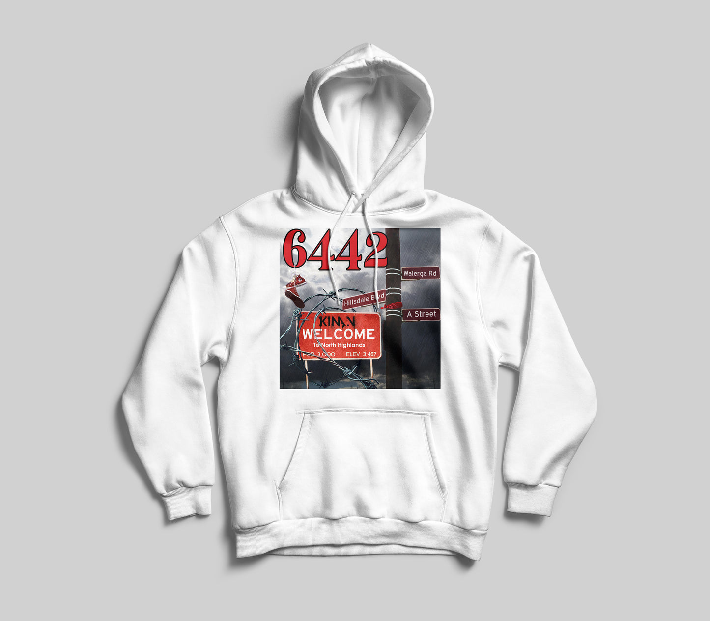 North Highlands" hoodie"(white/red)